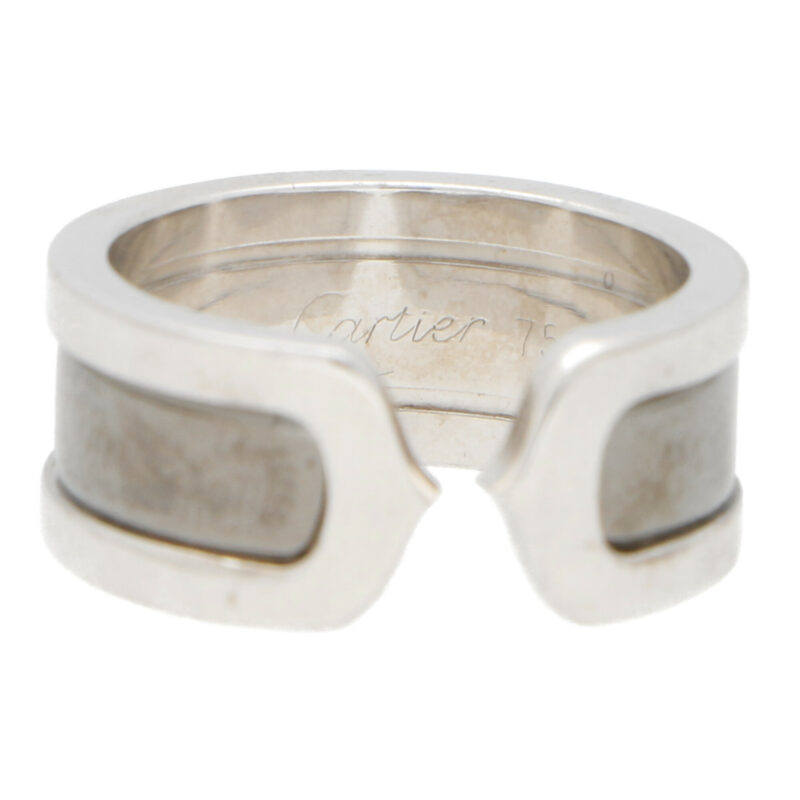 Vintage Cartier Double C Band Ring in White Gold and Rhodium