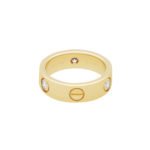 Vintage Cartier Three Diamond Love Ring in Yellow Gold Size 50