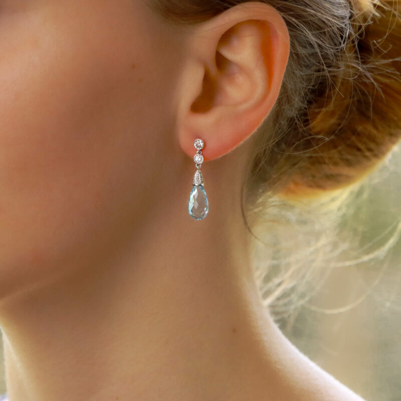 Briolette Blue Topaz and Diamond Drop Earrings