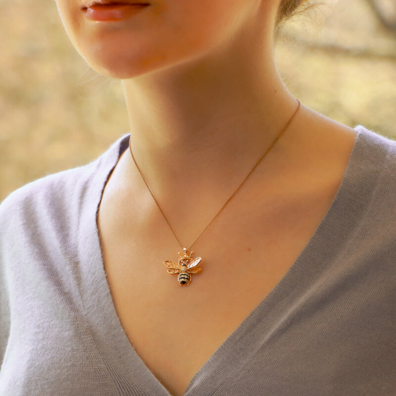 Diamond, Ruby and Mother of Pearl Queen Bee Necklace