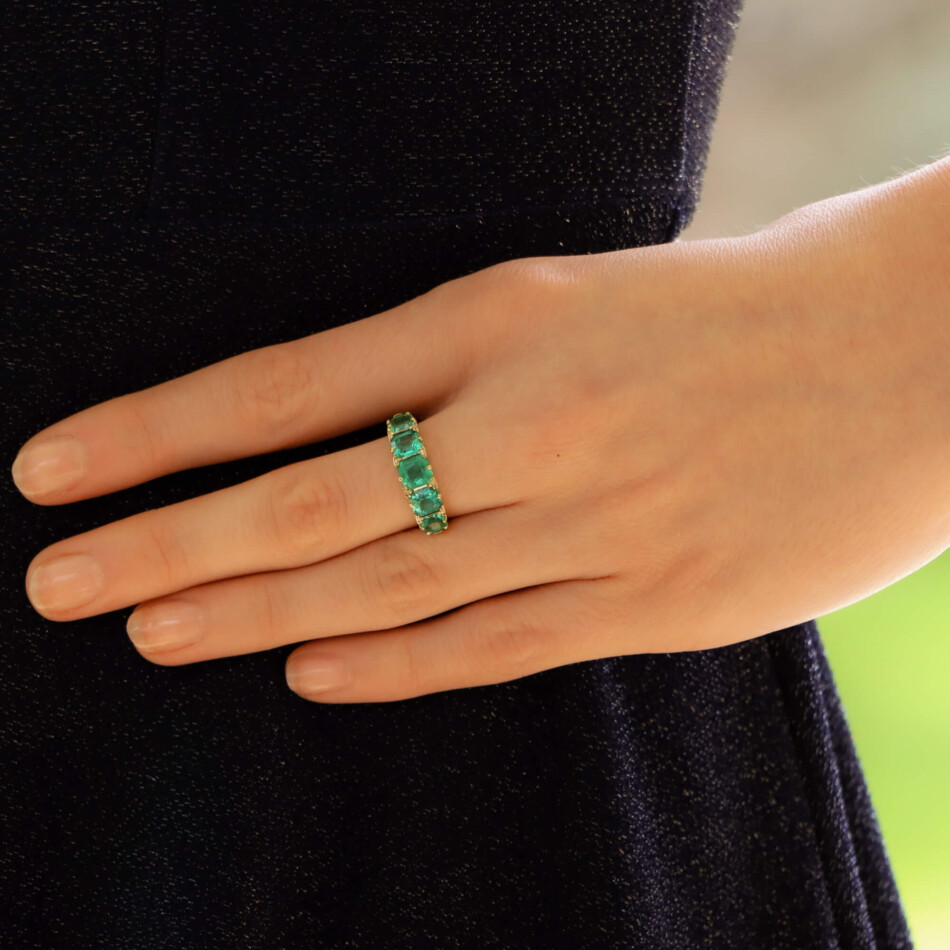 Late Victorian Emerald and Diamond Five Stone Ring