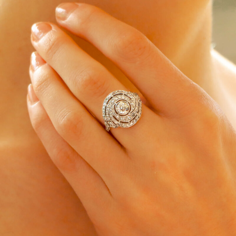 Art Deco Diamond Swirl Ring in Platinum