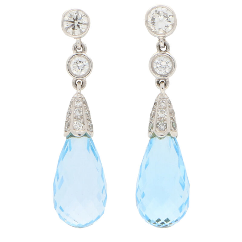 Briolette Blue Topaz and Diamond Drop Earrings