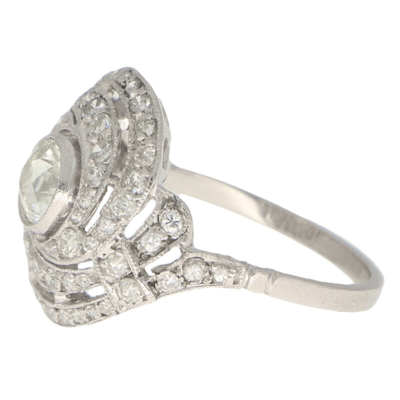 Art Deco Diamond Swirl Ring in Platinum