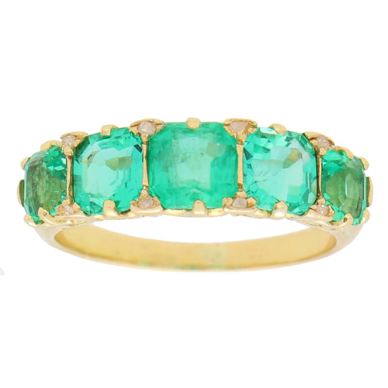 Late Victorian Emerald and Diamond Five Stone Ring