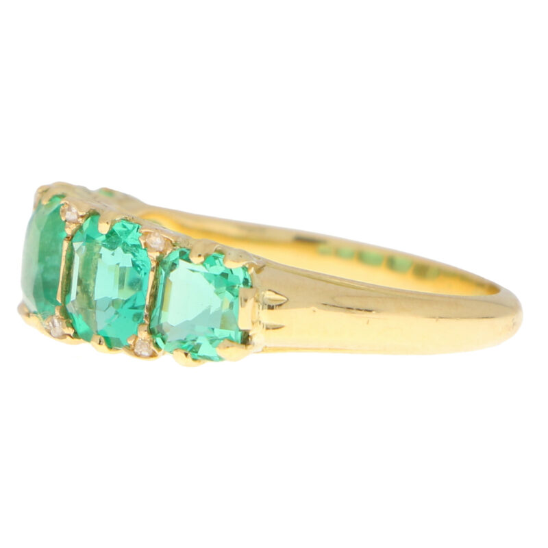 Late Victorian Emerald and Diamond Five Stone Ring