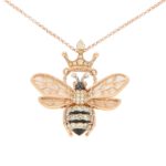 Diamond, Ruby and Mother of Pearl Queen Bee Necklace