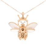 Diamond, Ruby and Mother of Pearl Queen Bee Necklace