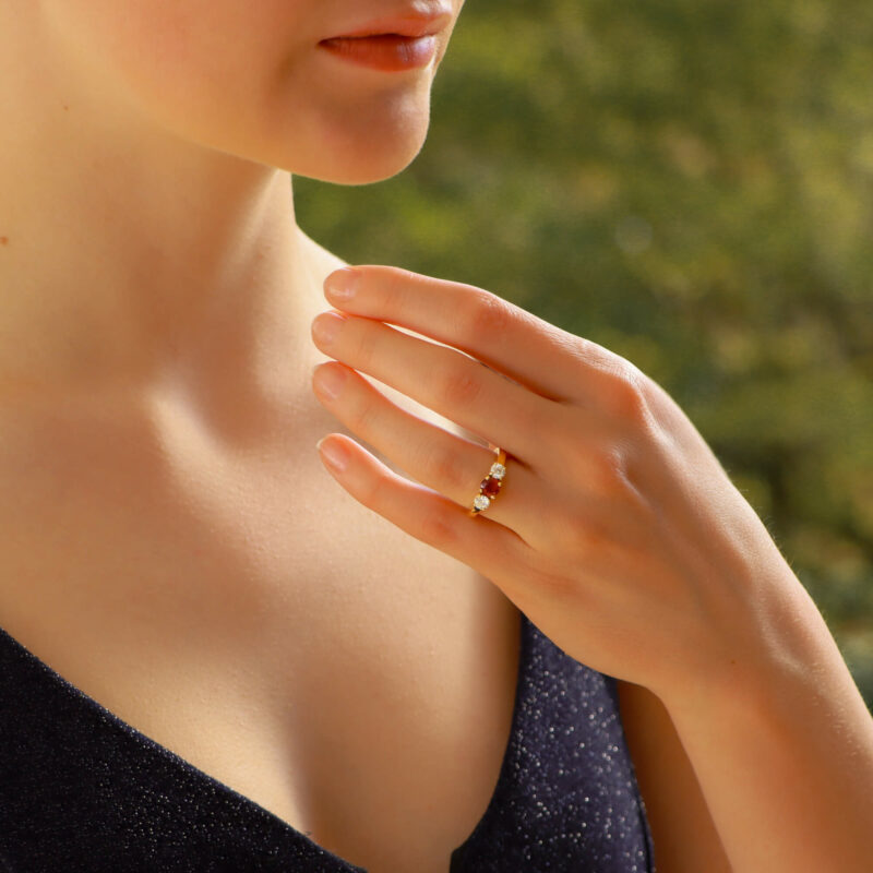 Ruby and Diamond Three Stone Ring