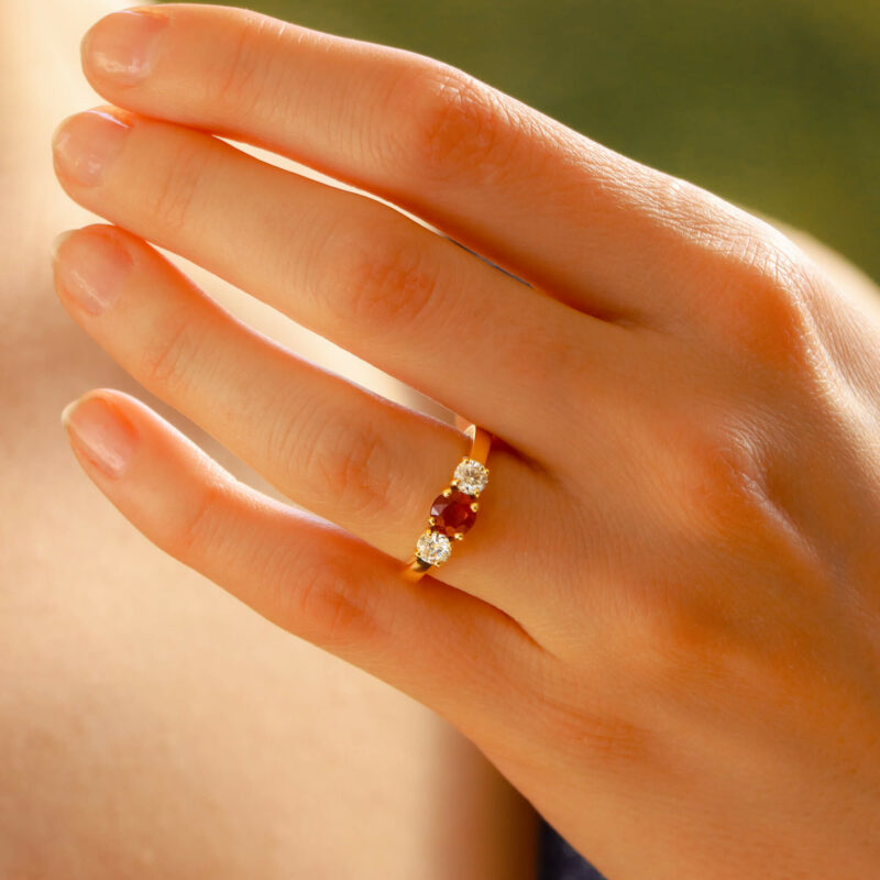 Ruby and Diamond Three Stone Ring