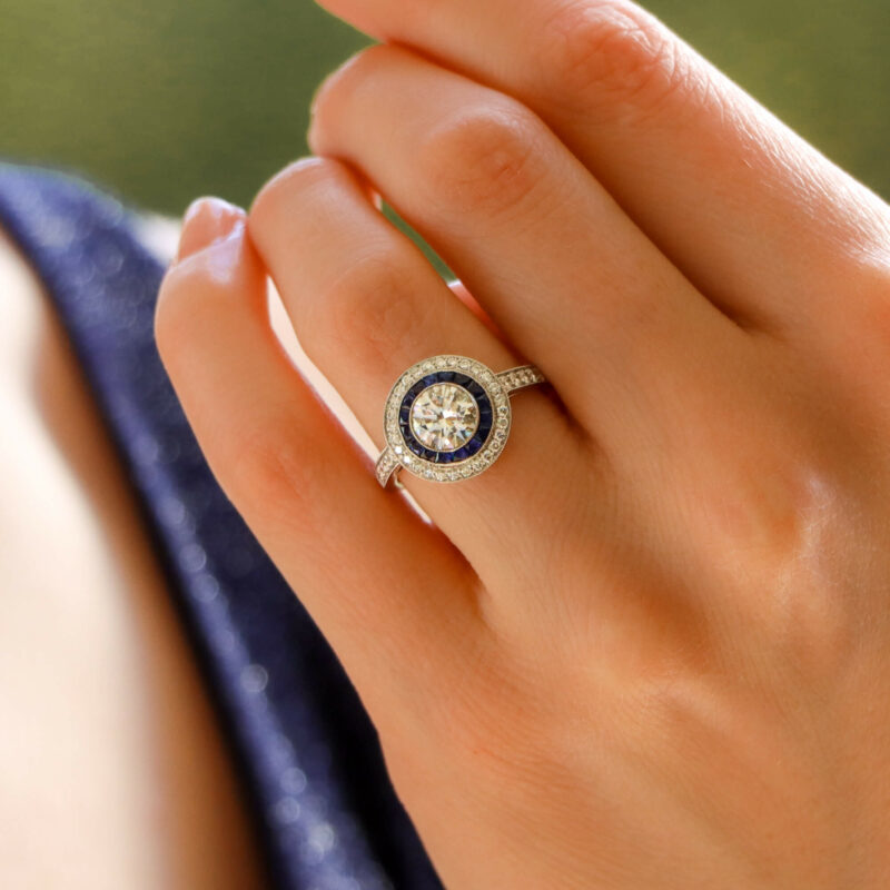 GIA Certified Sapphire and Diamond Double Target Ring