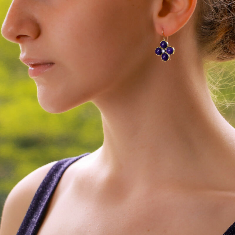 Lapis Lazuli and Diamond Clover Drop Earrings