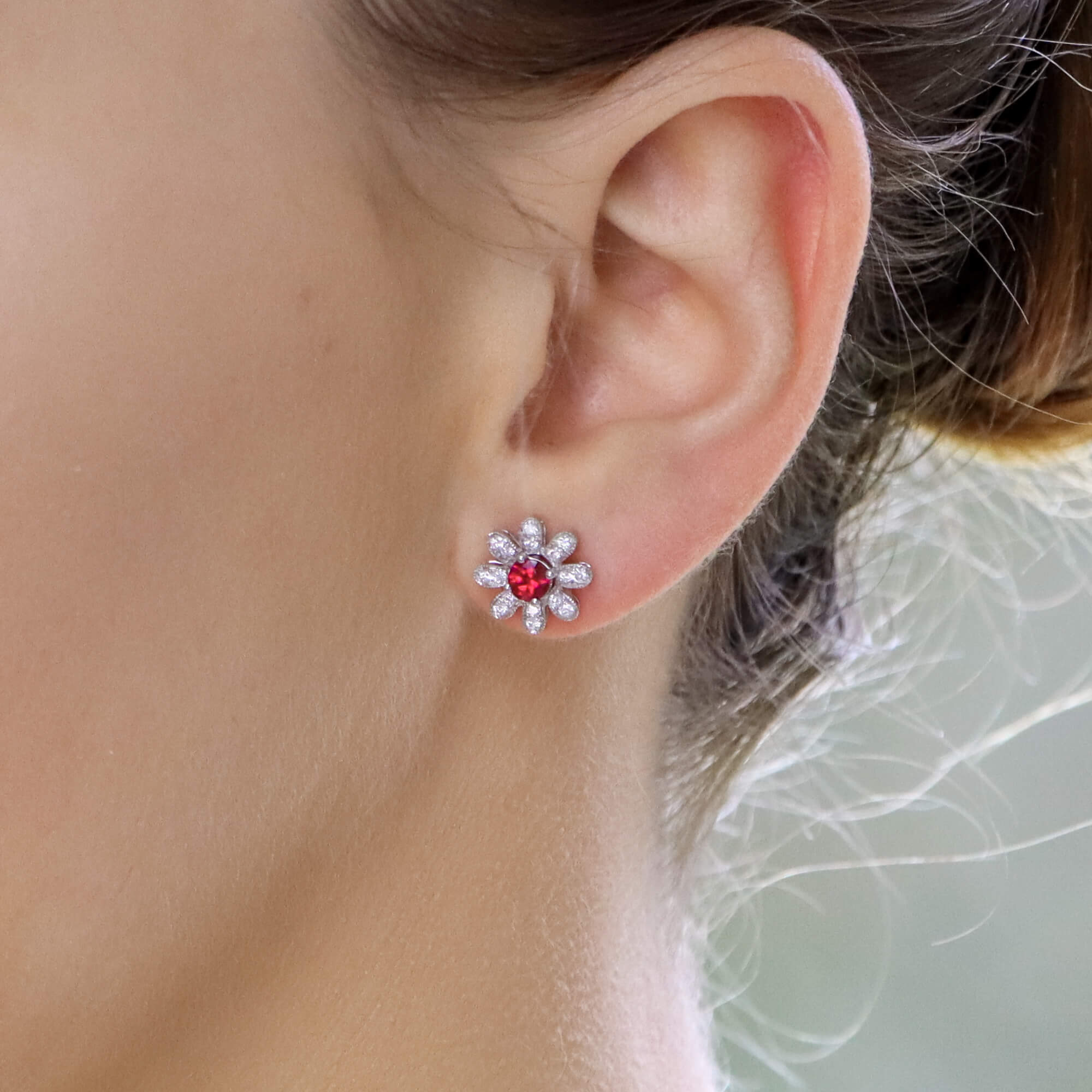 Ruby and 2025 diamond stud earrings
