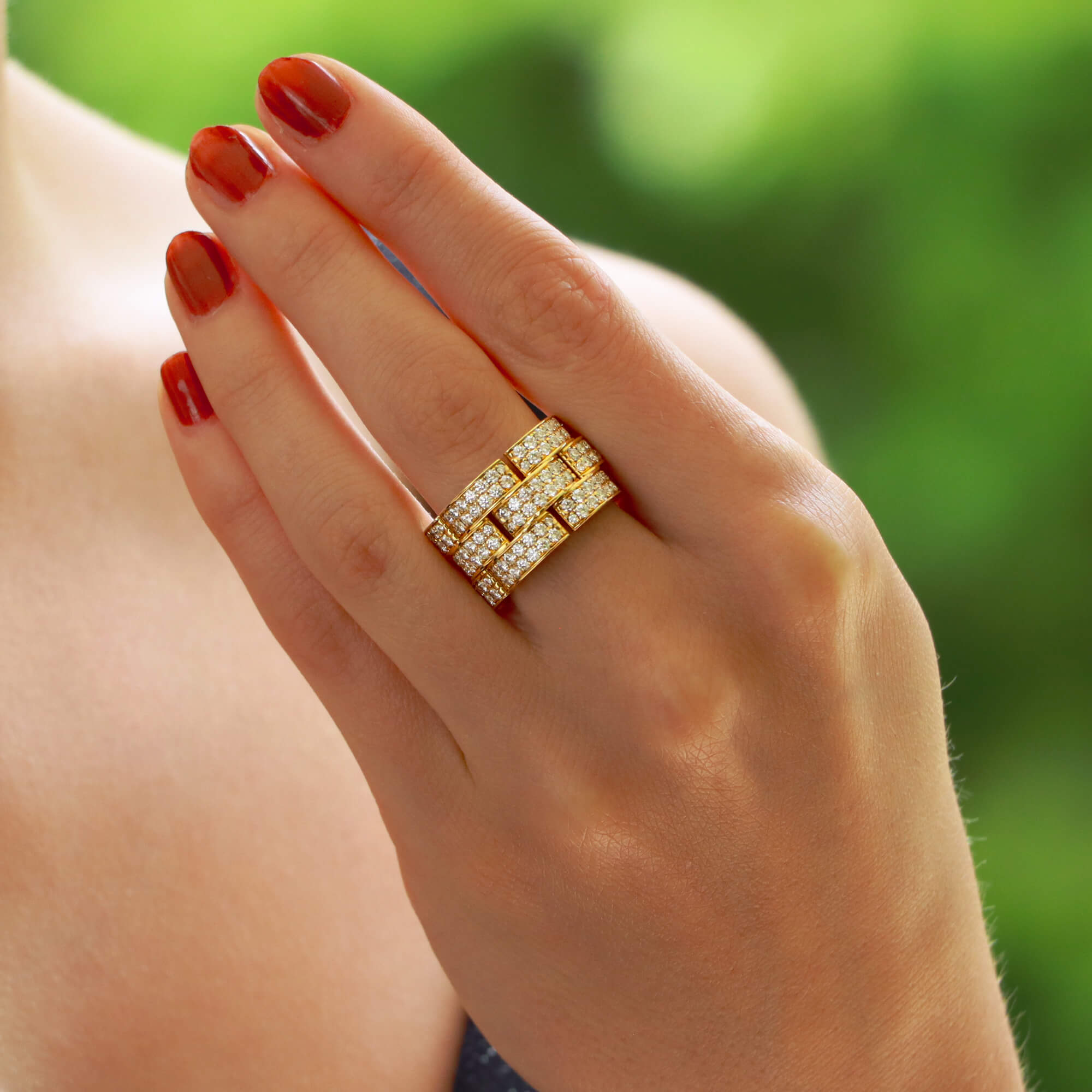 Vintage Cartier Three Row Maillon Panthere Bombe Ring at Susannah Lovis Jewellers