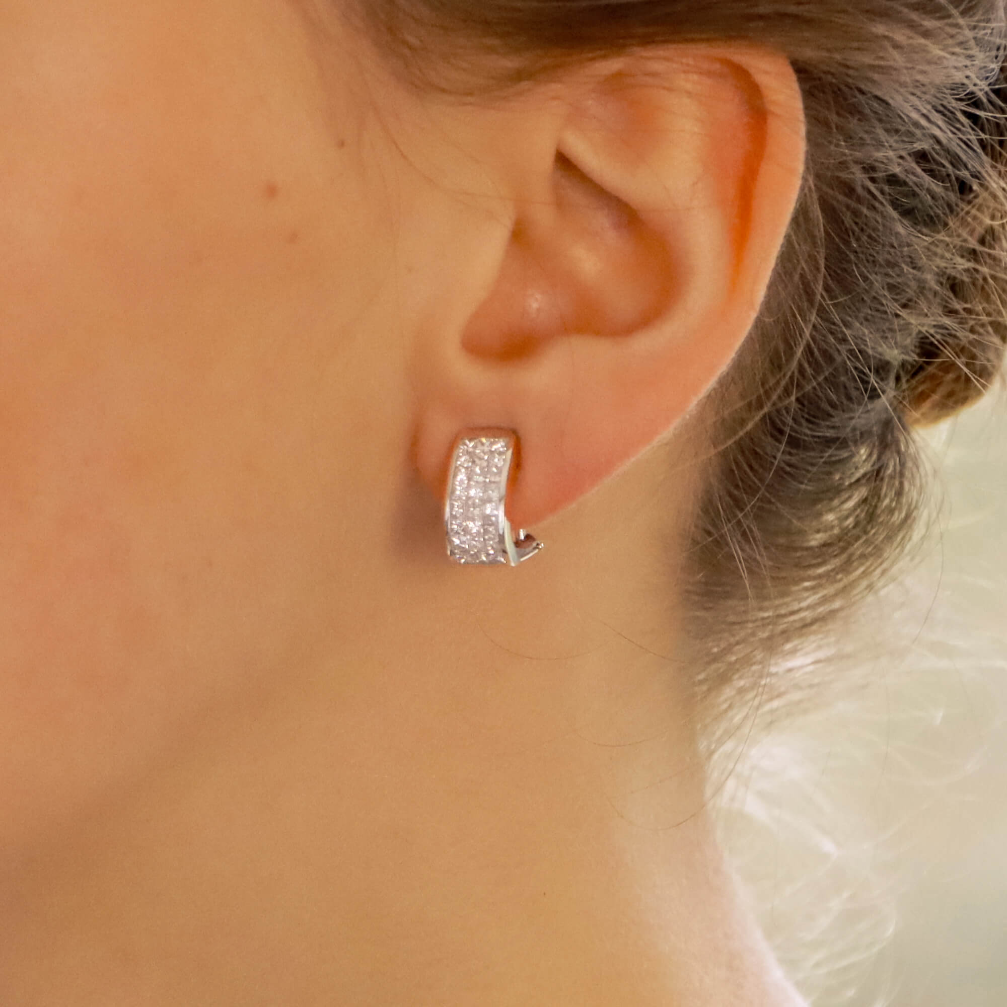 Princess Cut Diamond Half Hoop Earrings at Susannah Lovis Jewellers