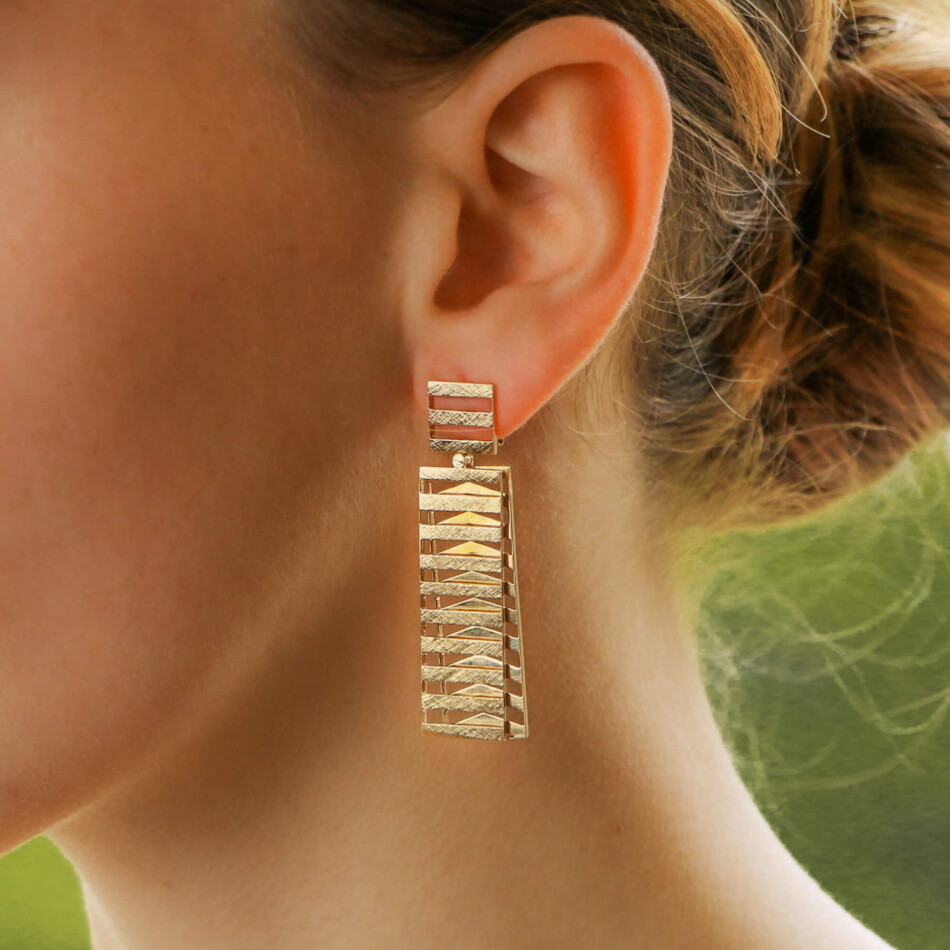 Vintage French Fan Earrings in Rose Gold