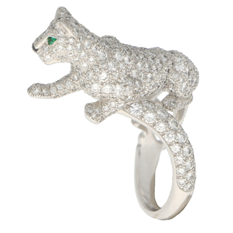 Cartier Diamond and Green Garnet Walking Panther Ring