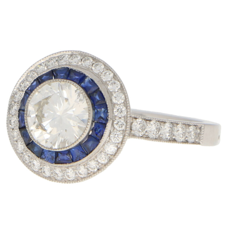 GIA Certified Sapphire and Diamond Double Target Ring