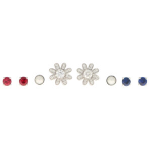 Interchangeable Ruby, Sapphire, Diamond and Pearl Stud Earrings