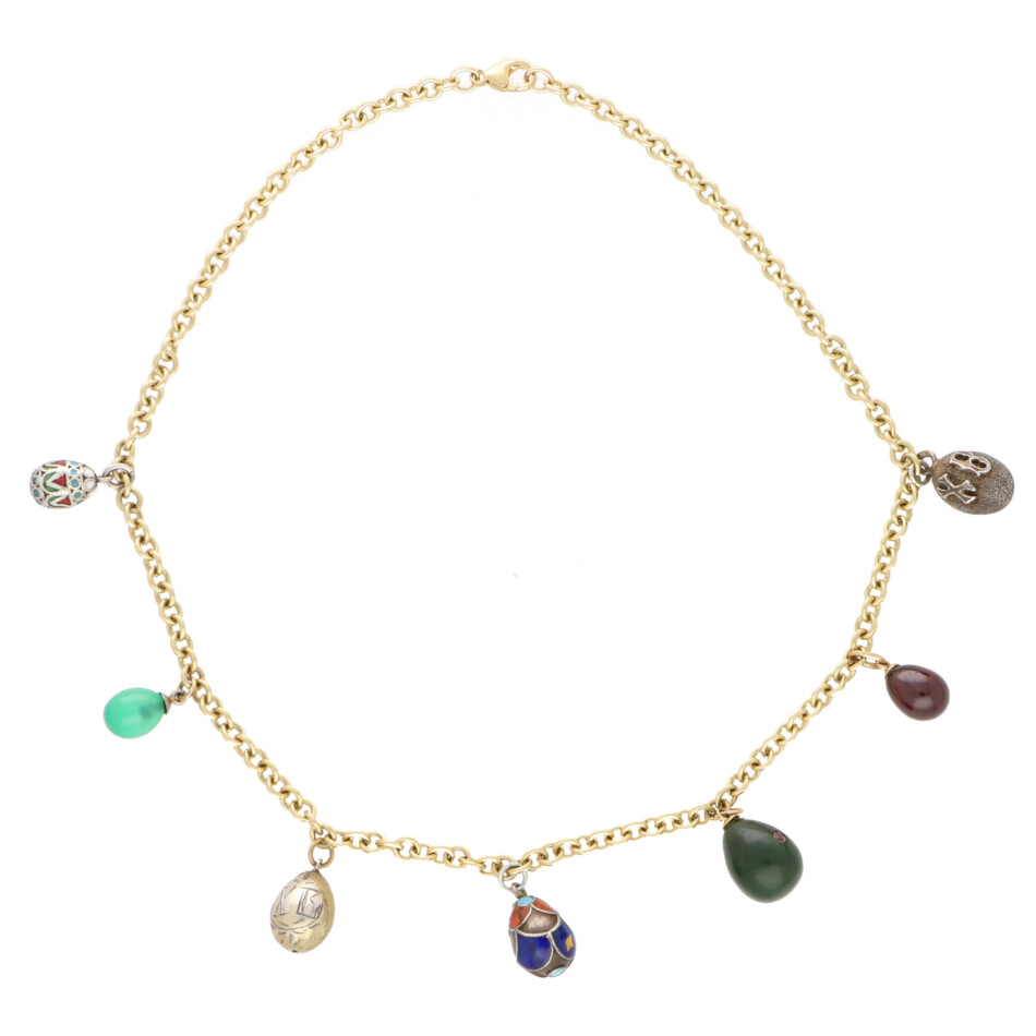 Vintage Russian Egg Fringe Necklace in Gold and Silver