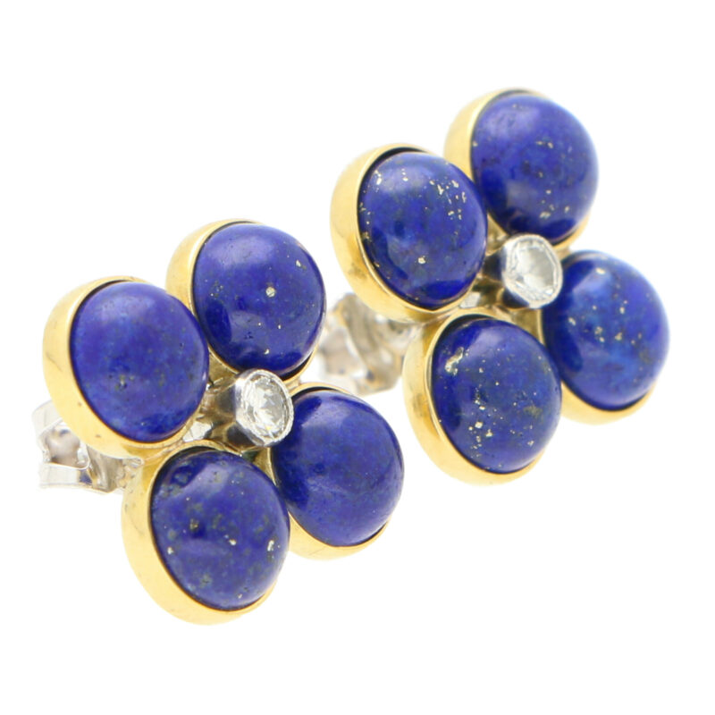 Lapis Lazuli and Diamond Clover Stud Earrings