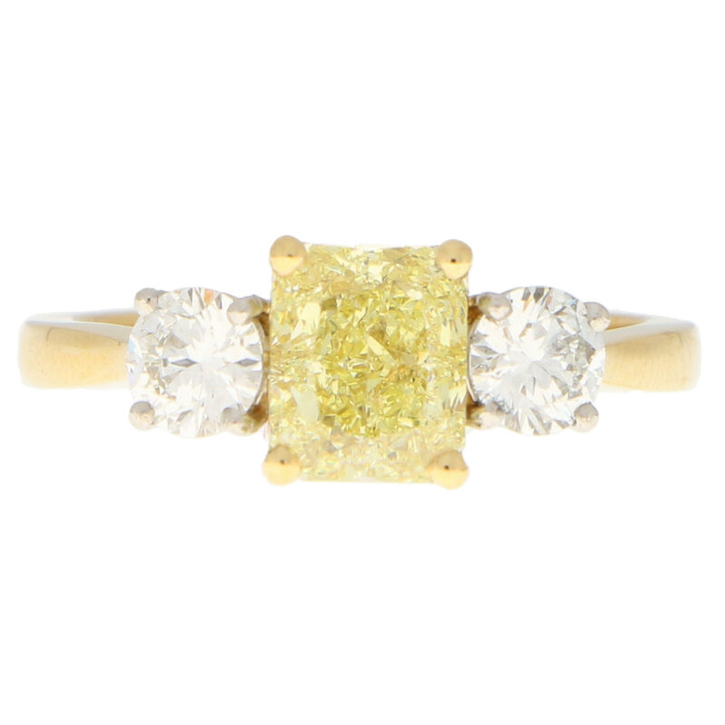 GIA Certified Fancy Yellow Diamond Three Stone Ring