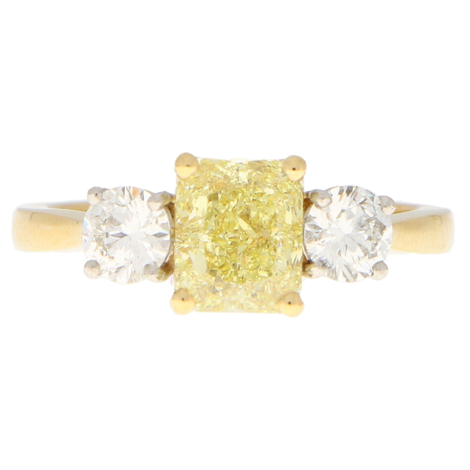 GIA Certified Fancy Yellow Diamond Three Stone Ring