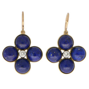 Lapis Lazuli and Diamond Clover Drop Earrings