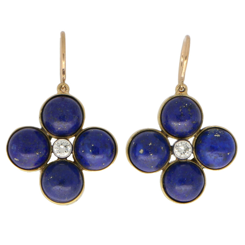 Lapis Lazuli and Diamond Clover Drop Earrings