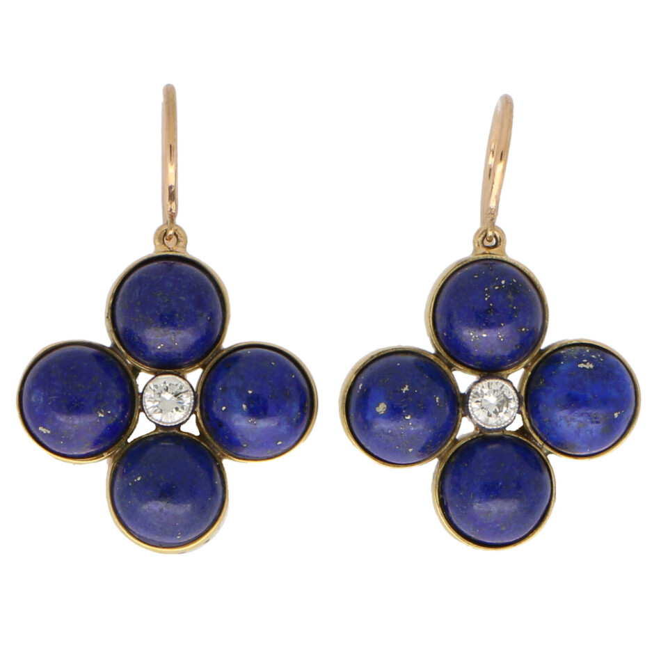 Lapis Lazuli and Diamond Clover Drop Earrings