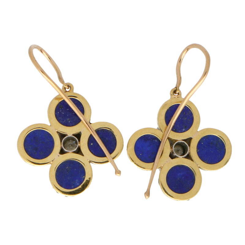 Lapis Lazuli and Diamond Clover Drop Earrings