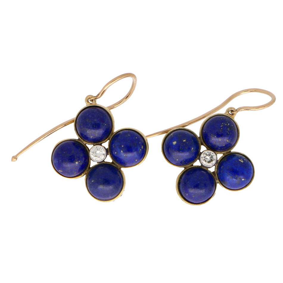 Lapis Lazuli and Diamond Clover Drop Earrings