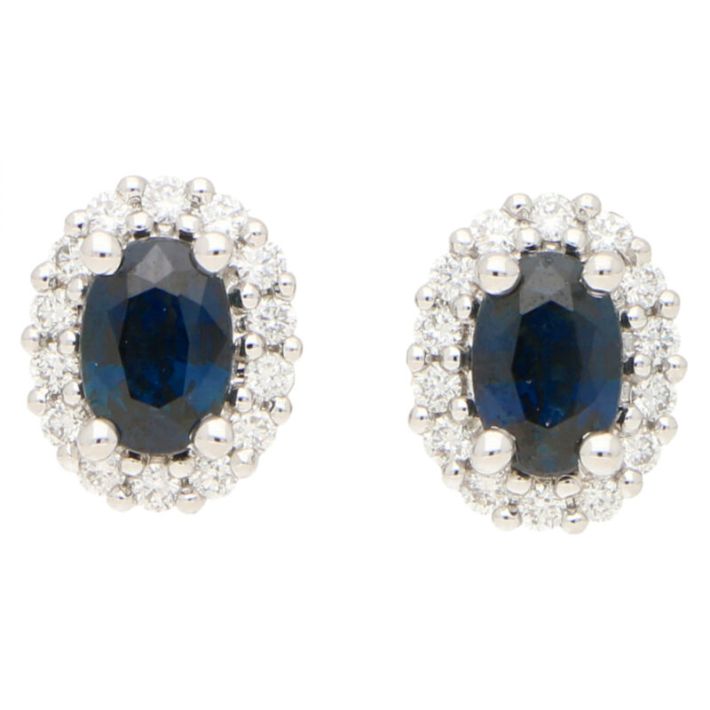 Deep Sapphire and Diamond Cluster Halo Earrings