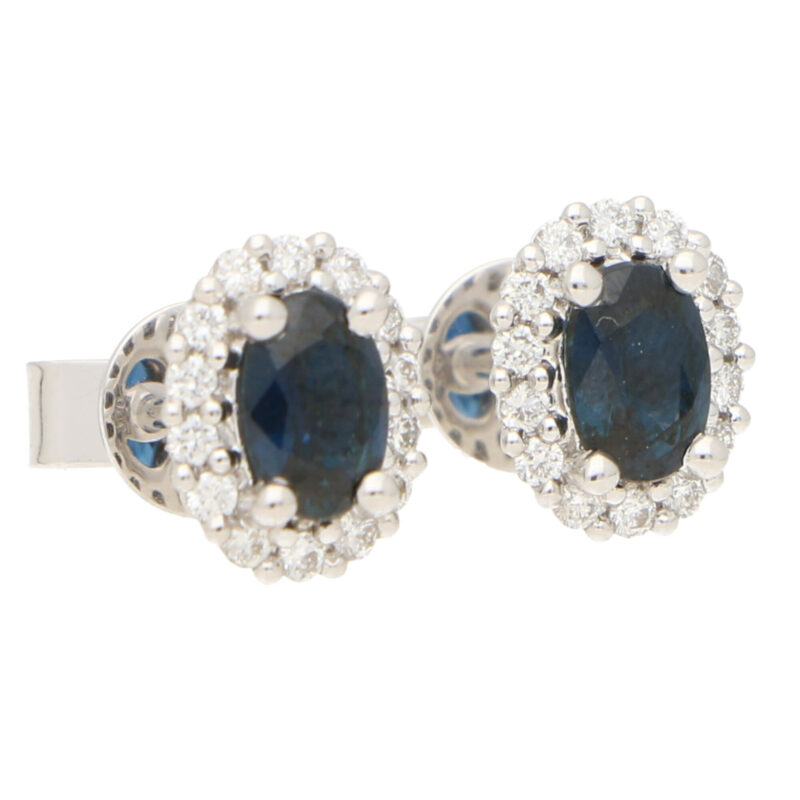 Deep Sapphire and Diamond Cluster Halo Earrings