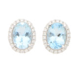 Aquamarine and Diamond Halo Stud Earrings (Medium Size)