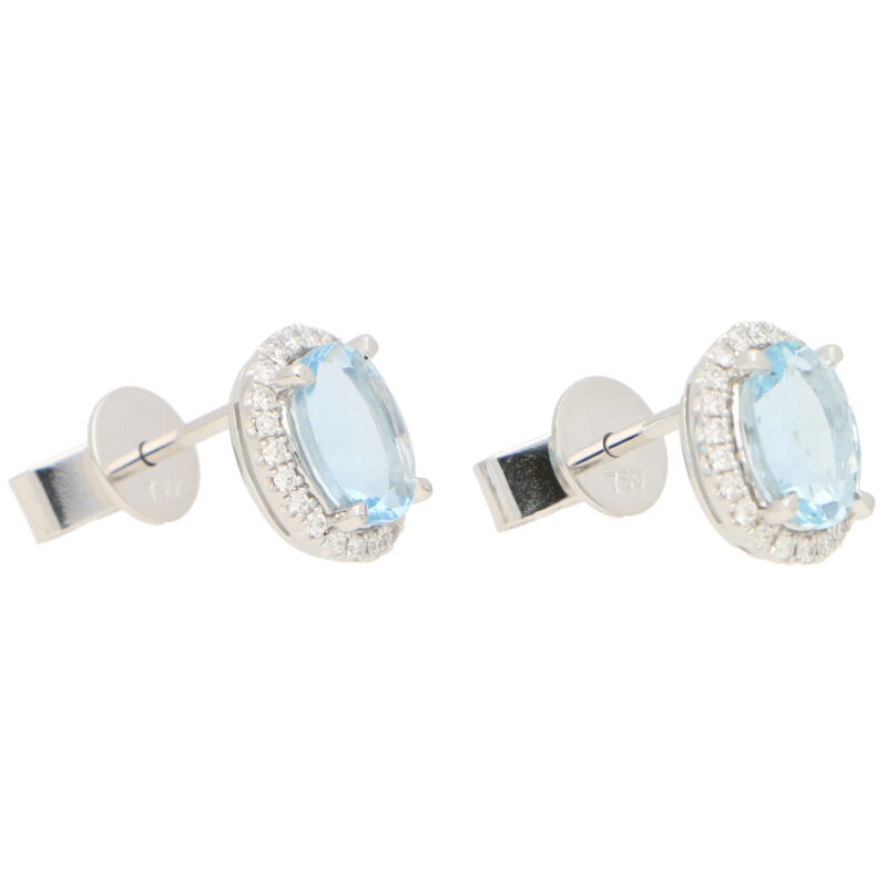 Aquamarine and Diamond Halo Stud Earrings (Medium Size)