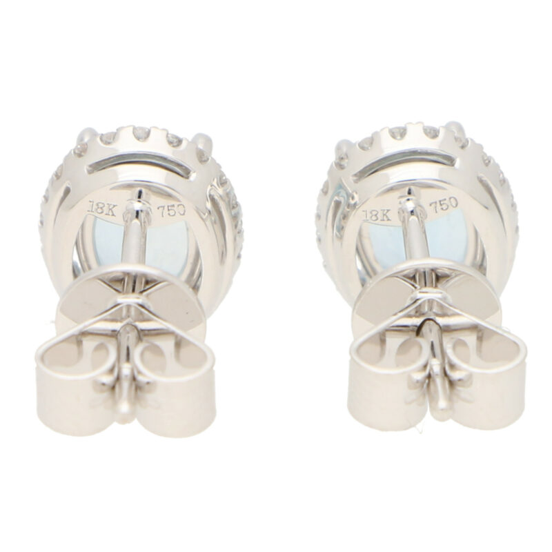 Aquamarine and Diamond Halo Stud Earrings (Medium Size)