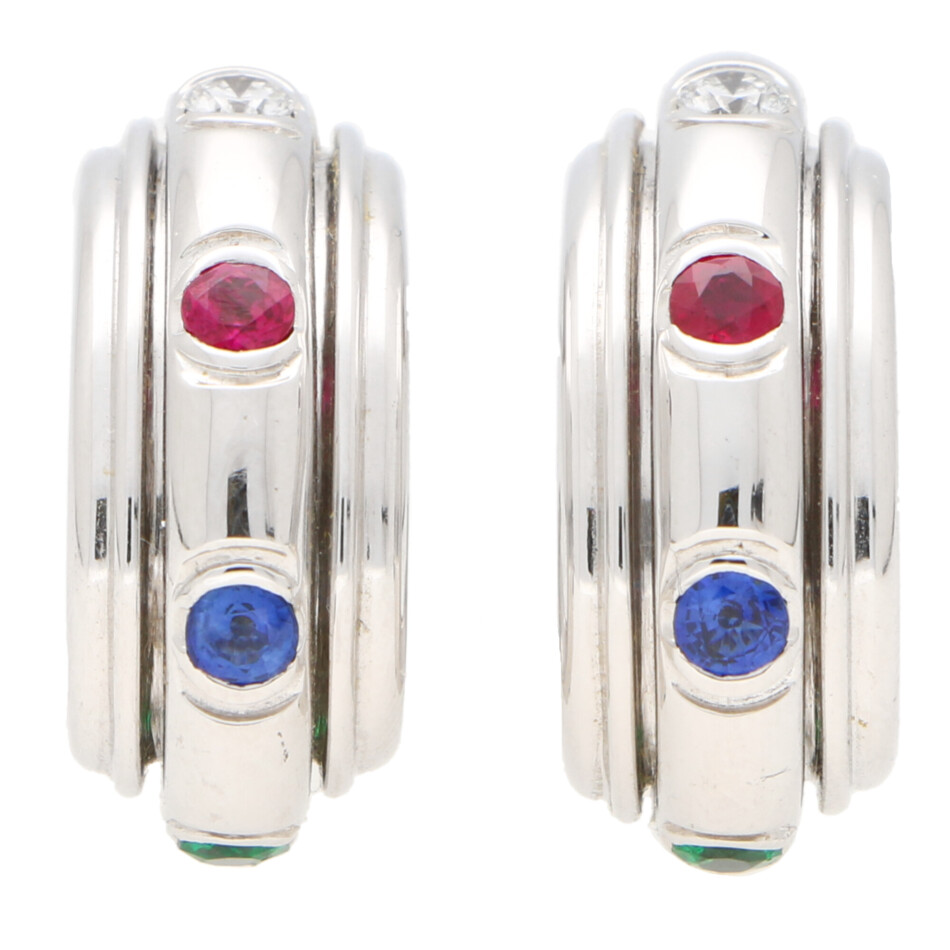 Vintage Piaget Possession Multi Gem Hoop Earrings