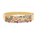 Multi coloured sapphire and diamond bangle