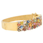 Multi coloured sapphire and diamond bangle