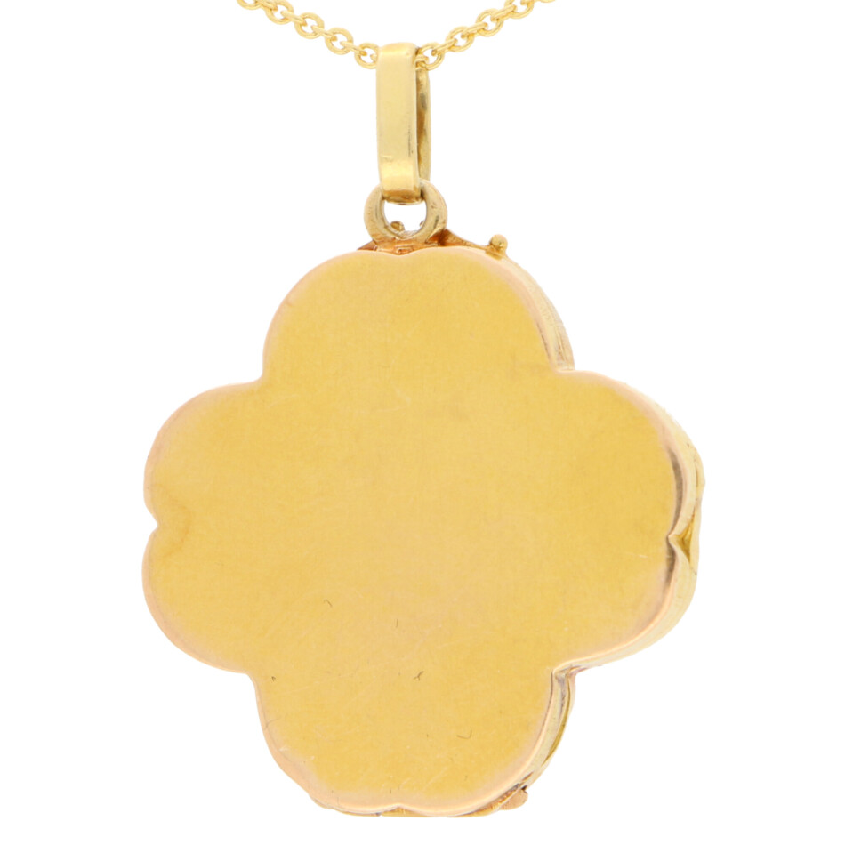Art Nouveau Rose Cut Diamond Four Leaf Clover Locket