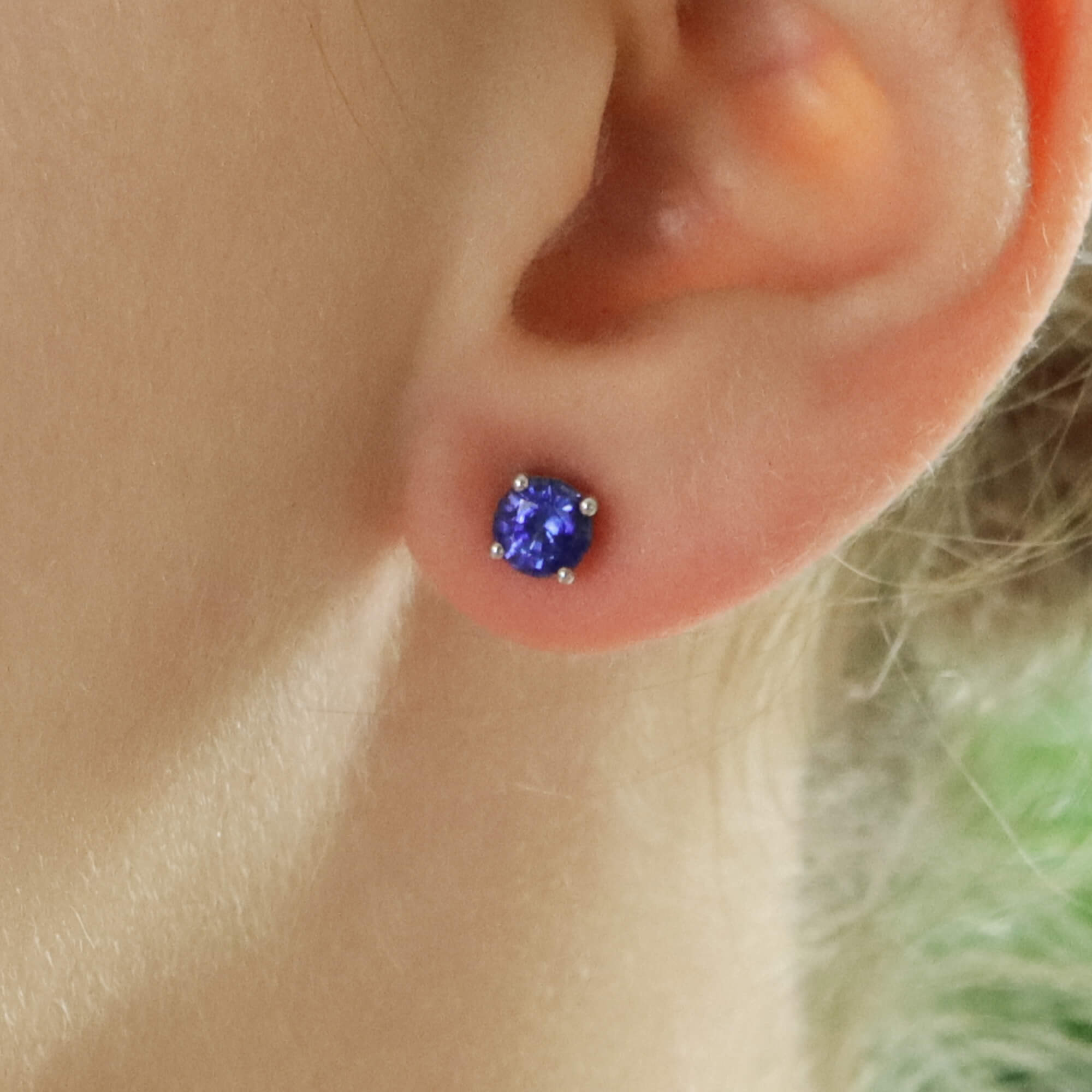 Round Cut 1.25ct Blue Sapphire Stud Earrings at Susannah Lovis
