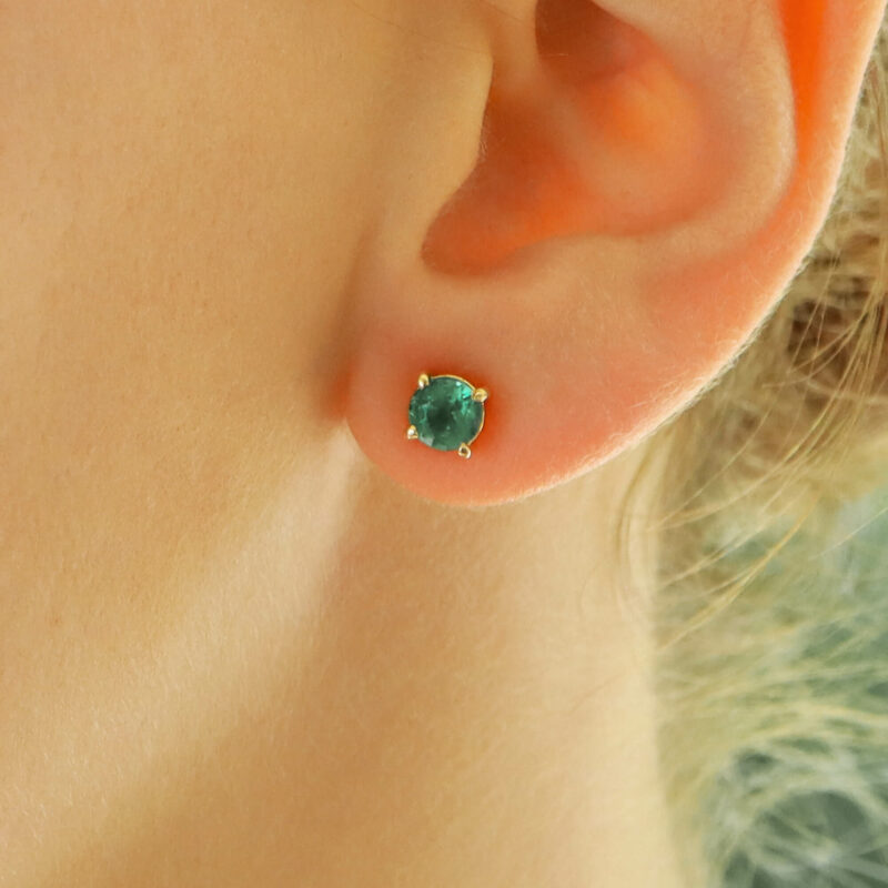 Round Cut 1.15ct Green Emerald Stud Earrings