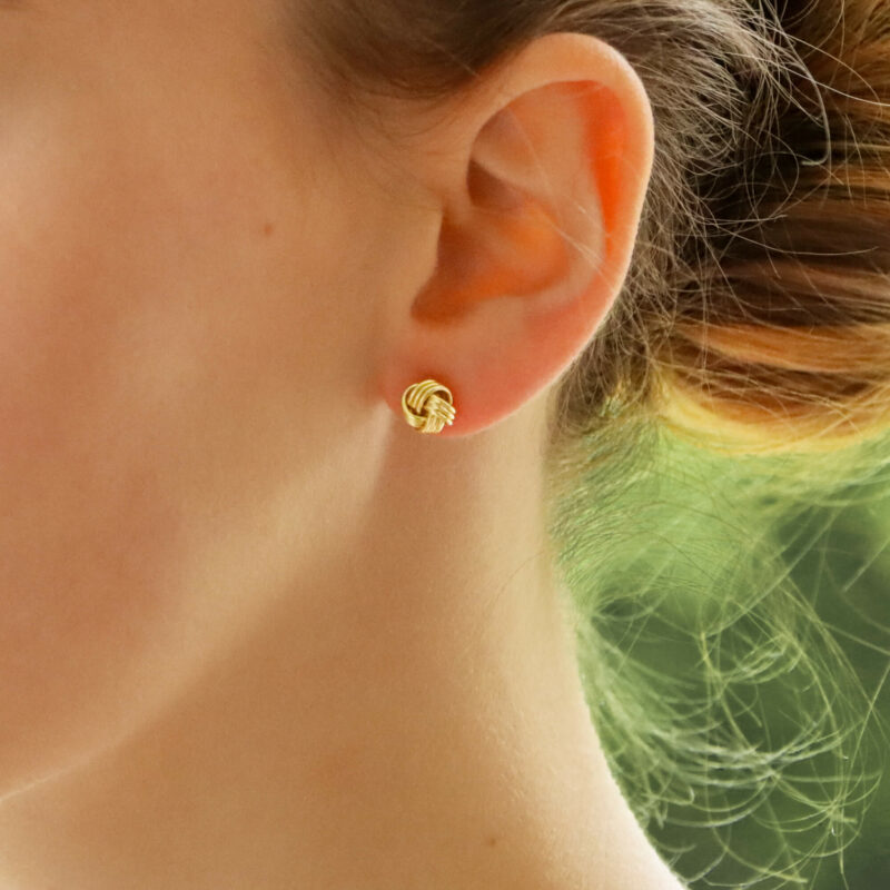 Woven Knot Stud Earrings in Yellow Gold