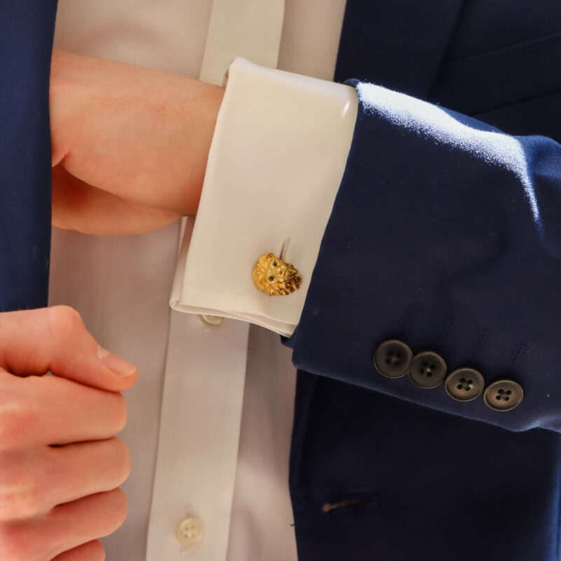 Vintage 1980's Tiffany & Co. Emerald Lion Head Cufflinks