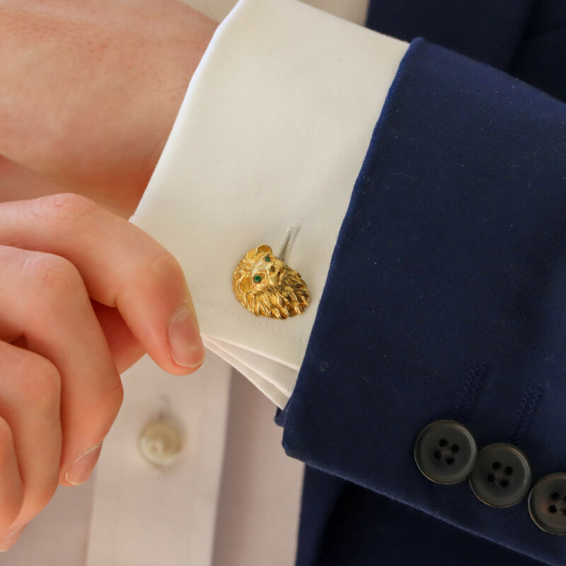 Vintage 1980's Tiffany & Co. Emerald Lion Head Cufflinks