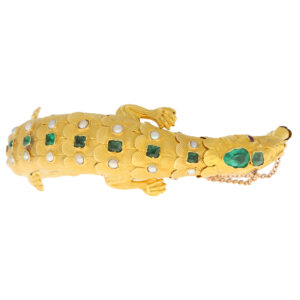 Late Victorian Emerald, Ruby and Pearl Salamander Bracelet