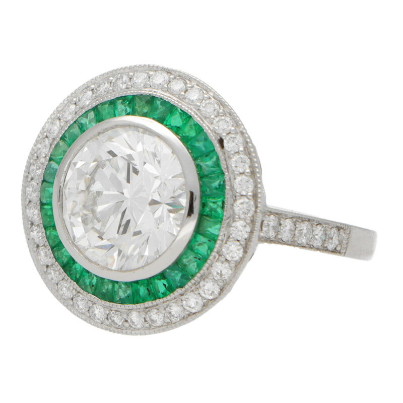 GIA Certified Diamond and Emerald Double Target Ring