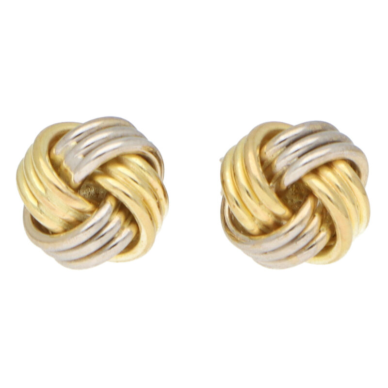 Woven Knot Stud Earrings in White and Yellow Gold