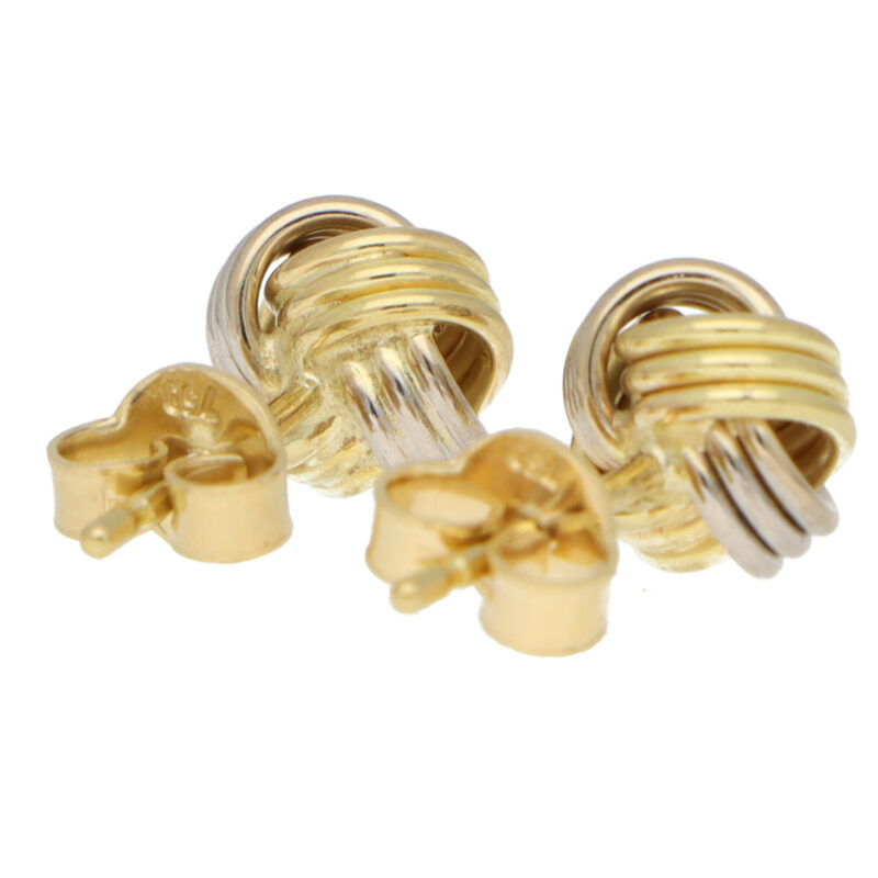 Woven Knot Stud Earrings in White and Yellow Gold